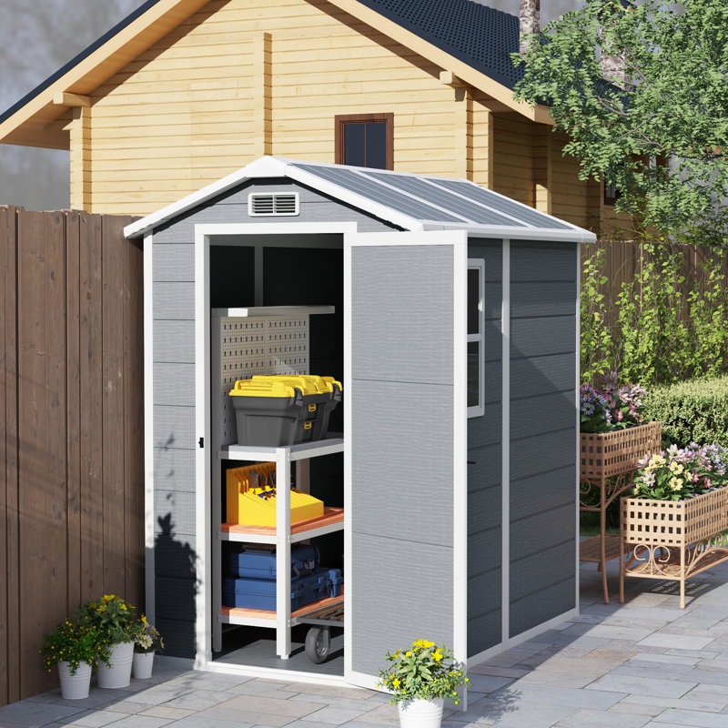 Garden 4 ft. W 6 ft. D PP Resin, Aluminium Reverse Apex Storage Shed