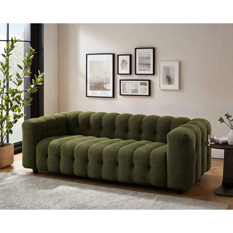Lavance 89.4" W Tufted Bouclé Sofa , Olive