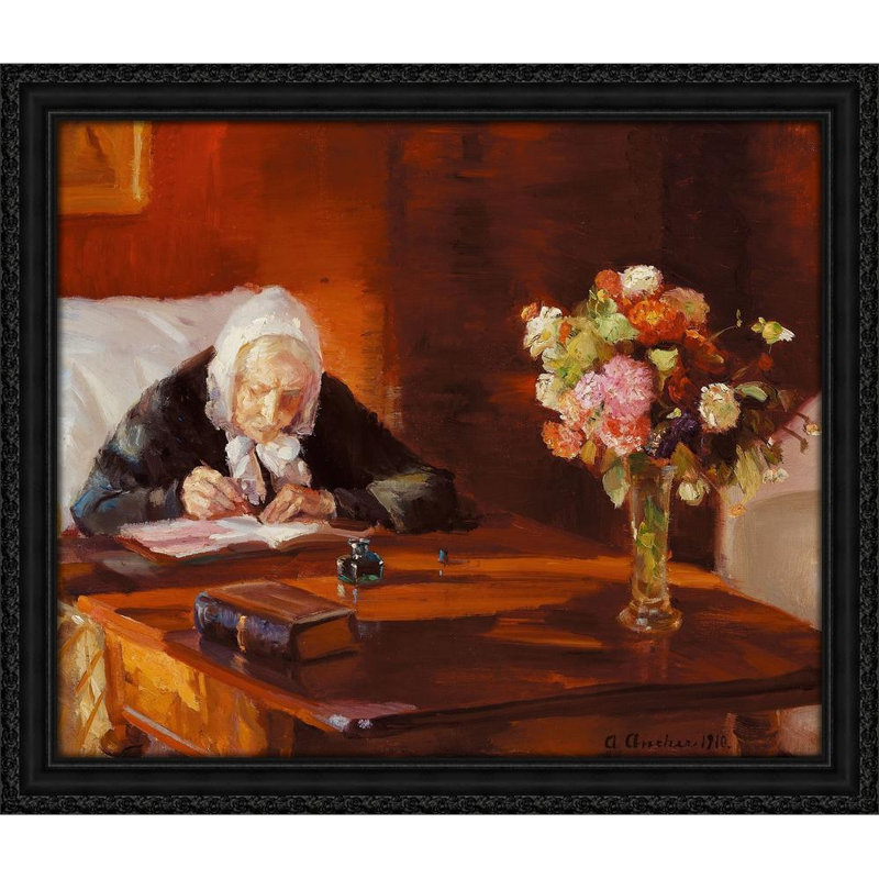 Ane Hedvig Brendum siddende vedette as skrivebord i den rède stue (1910), H 26 po x l 30 po