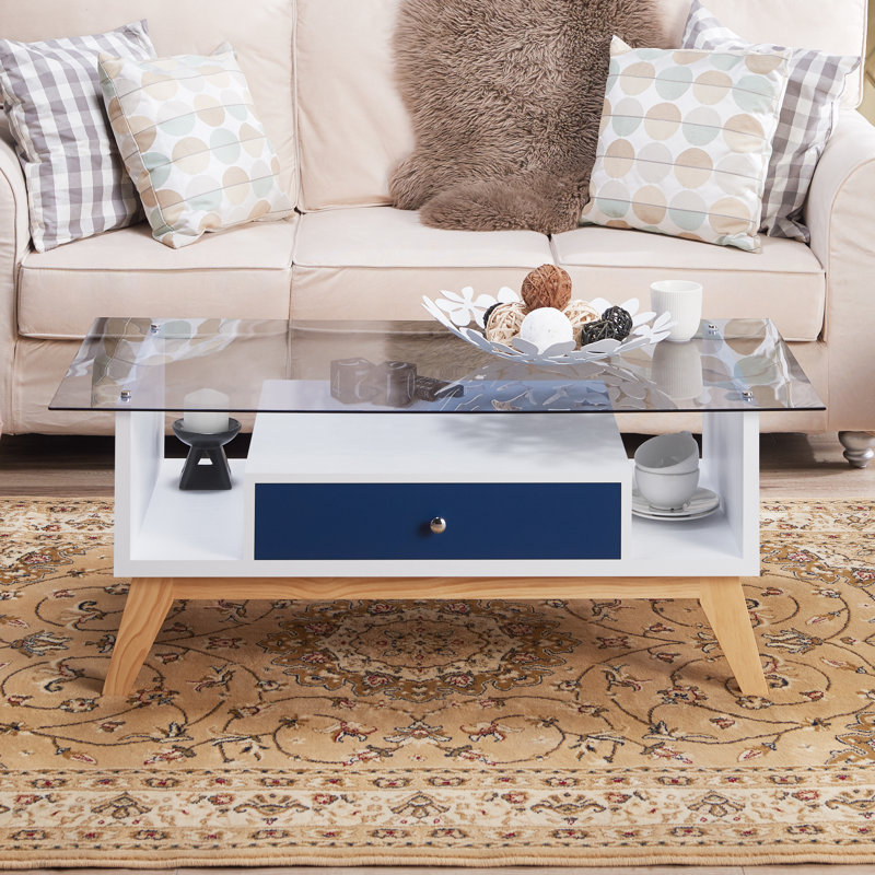 Four Leg Coffee Table with Storage, Navy/White