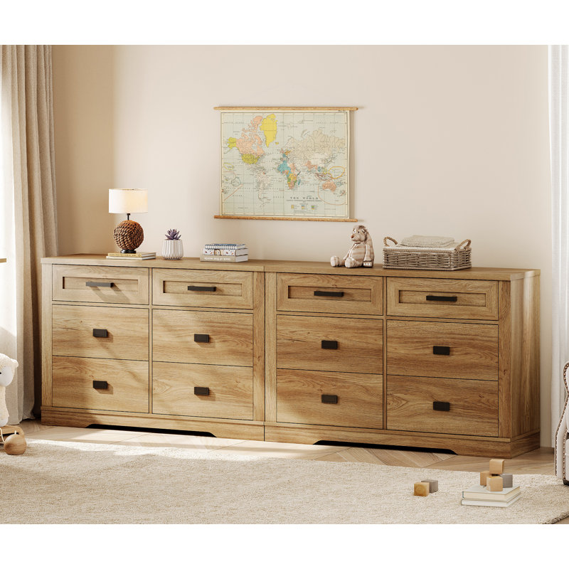 Commode 6 tiroirs 94,5 po Laziza, Chêne rétro