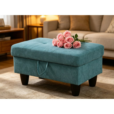 Athiste Upholstered Flannel Storage Ottoman, Multi-Function Tufted Footrest Bench