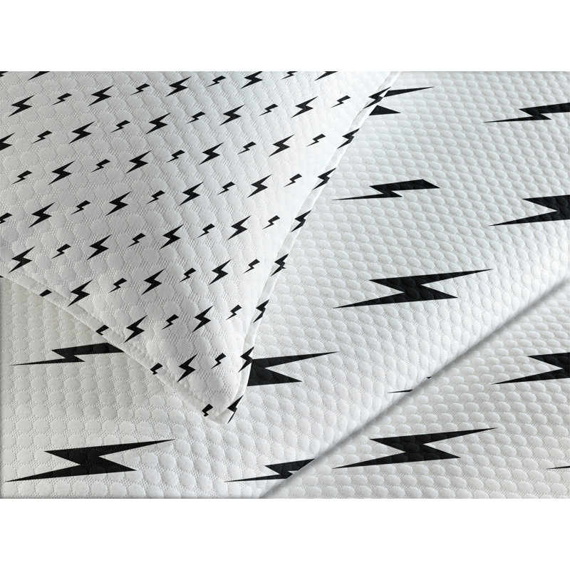Ambesonne Modern Bedspread Set Thunderbolt Zig Zag Black White, King Bedspread + 2 Standard Shams