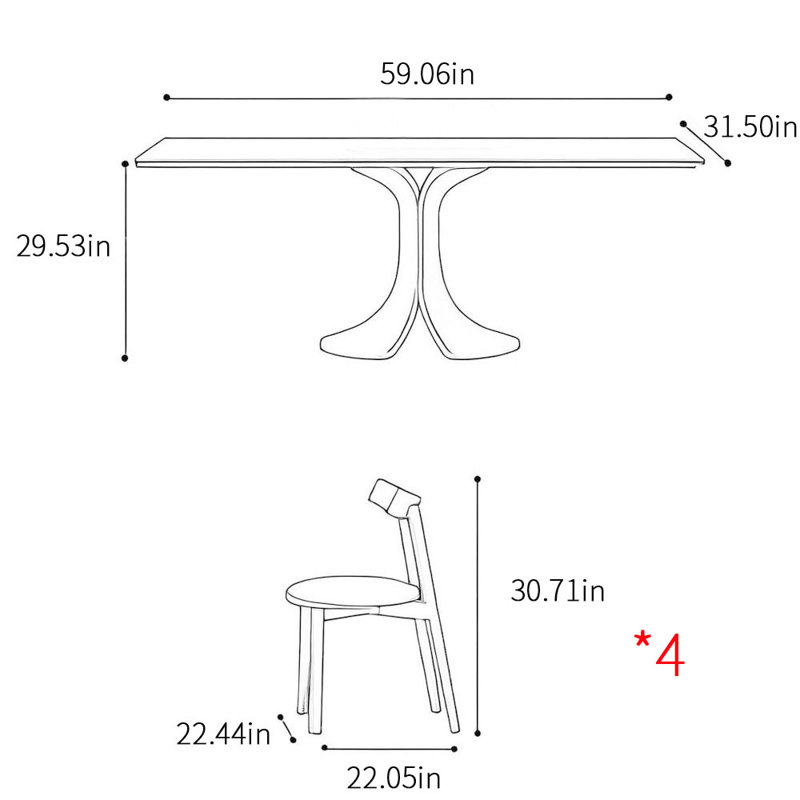 Ensemble de table de salle à manger rectangulaire de style italien, H 29,53 po x L 59,06 po x l 31,5 po