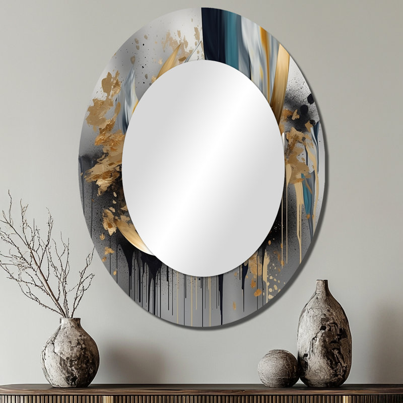 Abstract Shapes And Infinity Lines IV - Gold Modern Oval Wall Mirror, 40" x 30"