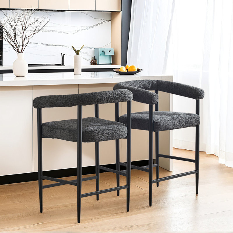 Tabouret de comptoir rembourré avec structure en métal (ensemble de 2), Gris foncé