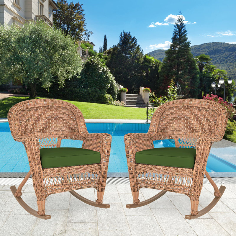 Chaise berçante en osier Raenesha, Miel, Vert forêt