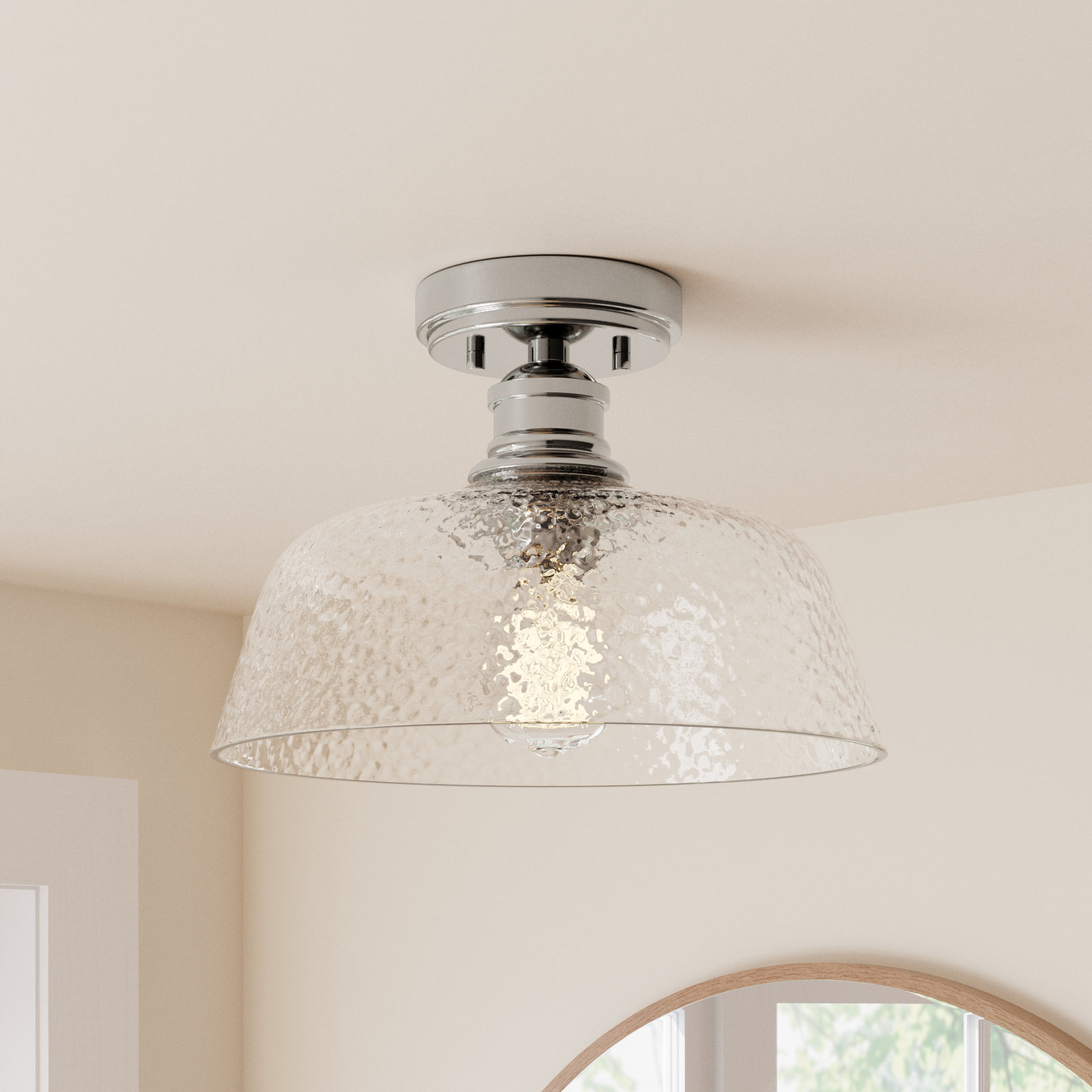 Lindholm Single Light Bronze Semi Flush Mount, Polished Nickel