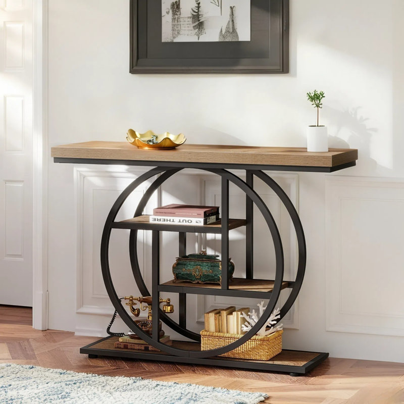 Nazirah 41.3'' Console Table, Light Brown, Black