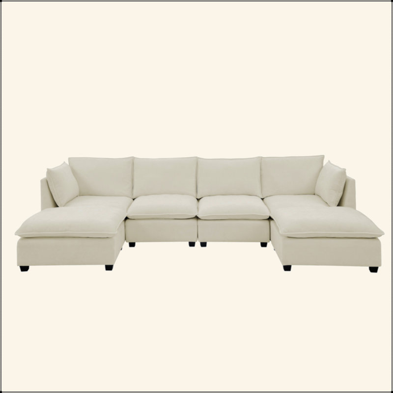 Canapé modulaire Comfy Cloud Couch 4 places avec 2 repose-pieds, canapé-lit en chenille et siège profond avec coussins décoratifs pour le salon