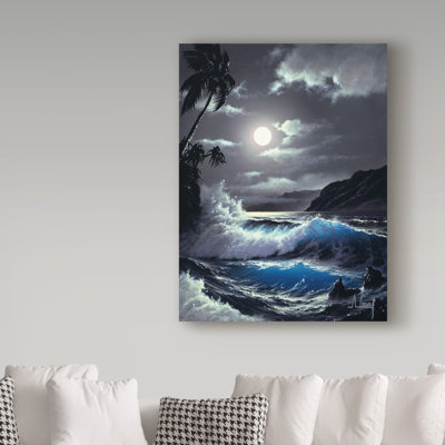 Fikes 'Waves Under the Moon 8' Oil Painting Print on Wrapped Canvas