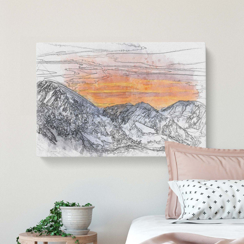 Snowy Mountain Under the Sun in Abstract - Wrapped Canvas Drawing - Wrapped Canvas, 60cm H x 91cm W x 3cm D