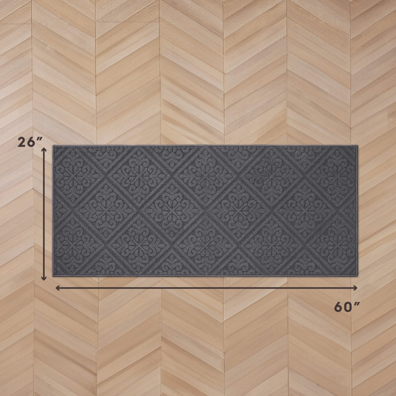 Austell Machine Woven Synthetic Area Rug in Dark Gray, Runner 2'2" x 5'
