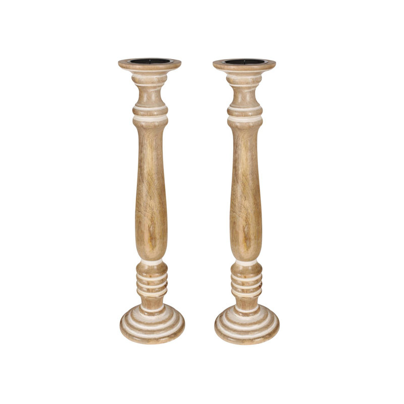 2 Piece Solid Wood Tabletop Pillar Set, 63cm H x 18cm W x 18cm D