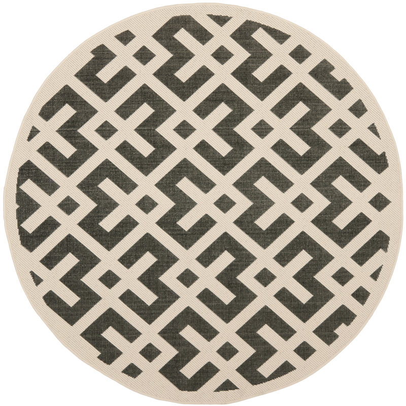 Arneshia Geometric Black/Beige Indoor/Outdoor Area Rug, Round 4'