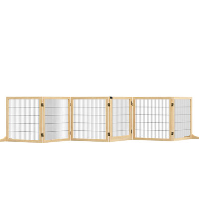 Barrière pour chien en bois 170 po. Barrière pour animaux autoportante et pliable pour 6 animaux. Avec 2 pieds de support. Pour la porte, les escaliers. Bois naturel, convient aux moustiquaires pour petits et moyens chiens. Avec du bois aux chiens. Escaliers de maison polyvalents