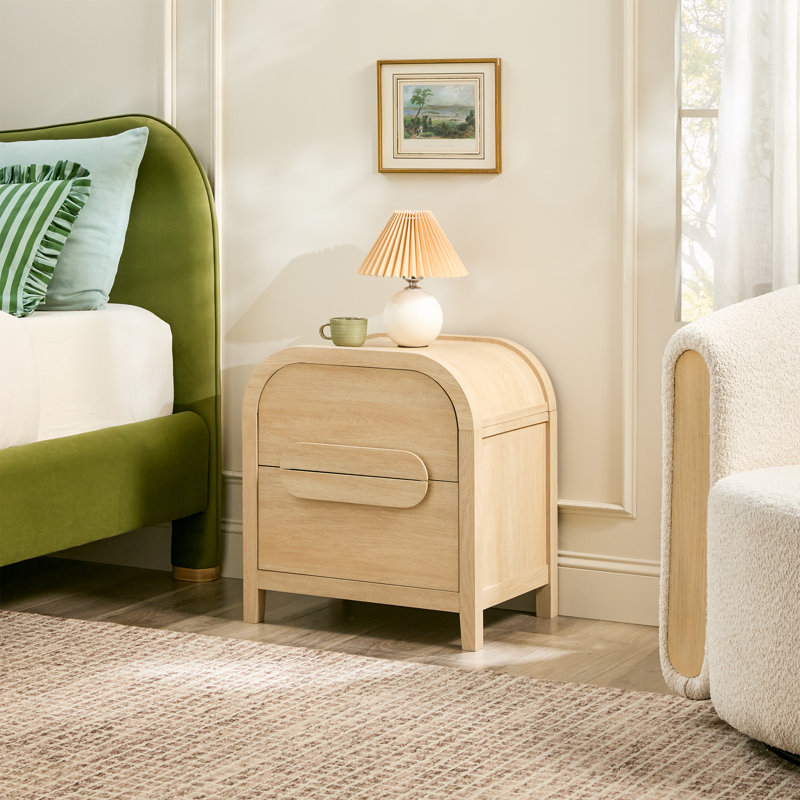 Sitarski Modern Curved 2 Drawer Nightstand, Coastal Oak