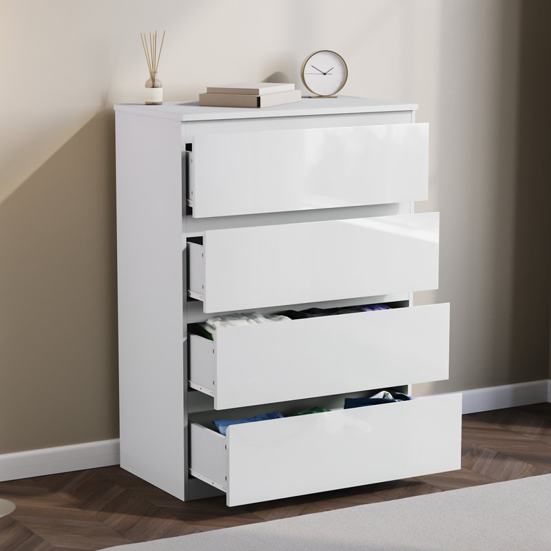 Oslo 4 Drawer High Gloss Chest, (FSC 100%) Bedroom Home Storage Furniture, White