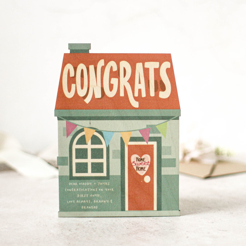 Hughes Personalised New Home Card In Wood, Yes