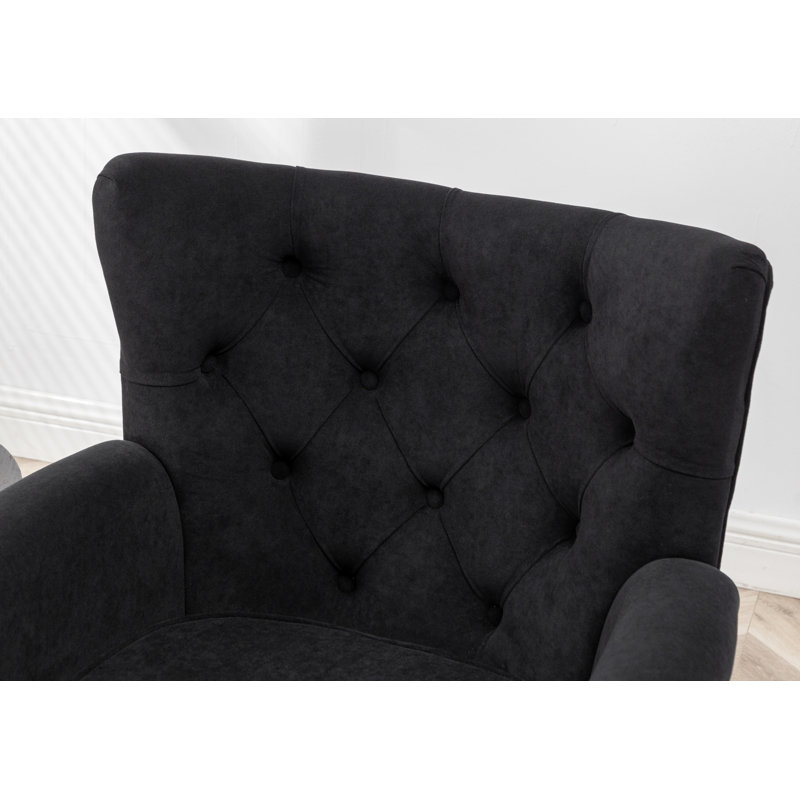 Astello 29'' Wide Tufted Polyester Wingback Chair, Black 100% Polyester