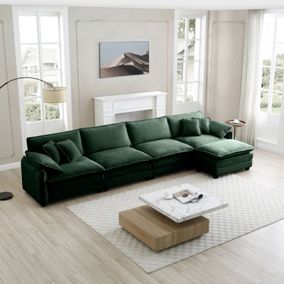 Kaoruko Corduroy Sofa Modern Upholstered 4 Seater With With 1 Footstool Corduroy Fabric Sofa , Office Living Room Apartment Comfort Sofa, Easy To Assemble With 2 Arm Pillows And 4 Throw Pillows