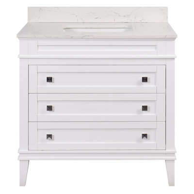 Frankfurt 36" Single Bathroom Vanity with White Cabinet and Engineered Marble Countertop