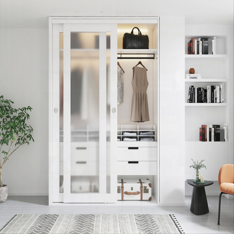 Portes coulissantes en verre trempé givré à double dérivation avec trousse de quincaillerie facile à installer