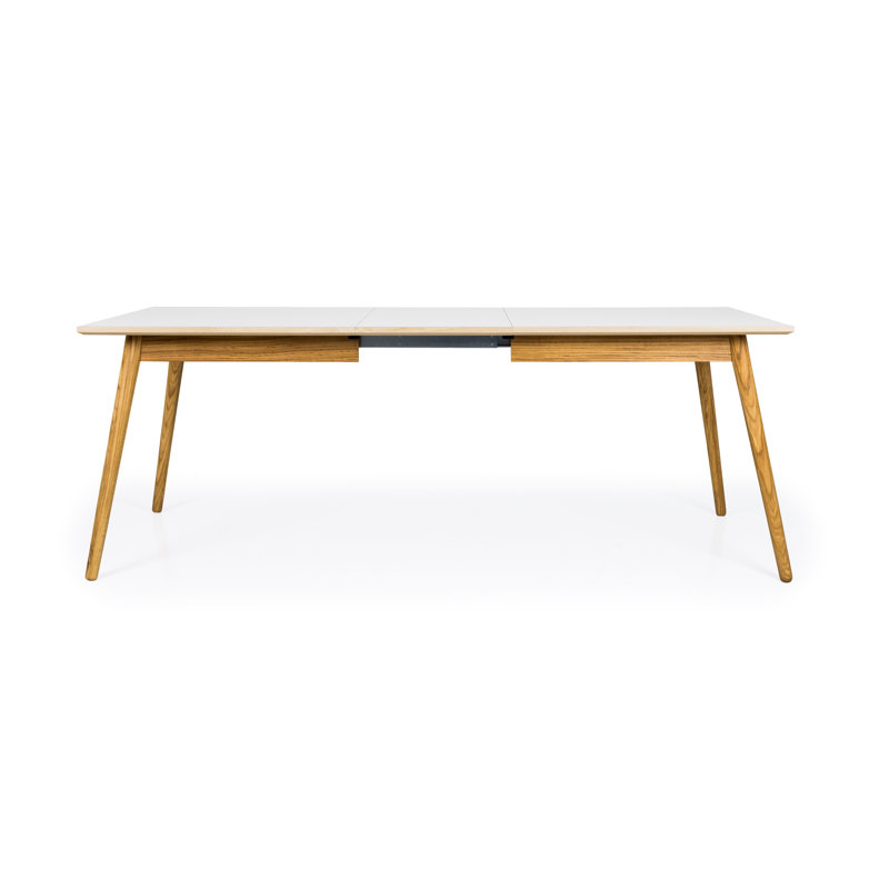 Golbahar Extendable Solid Wood Base Dining Table, White Laminate/Oak