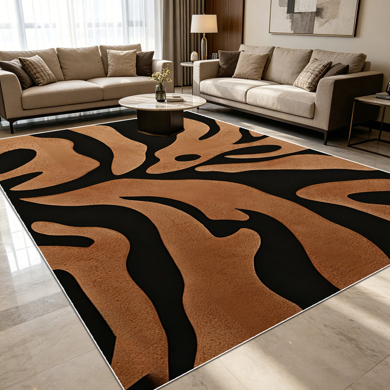 1PC Abstract Black and Brown Organic Leaf Pattern area rugs for Living Room, Soft and Comfortable, Suitable for all seasons, easy-to-maintain, machine washable Indoor floor mat, Under Table Farmhouse suitable for dining table, bedroom, entryway,