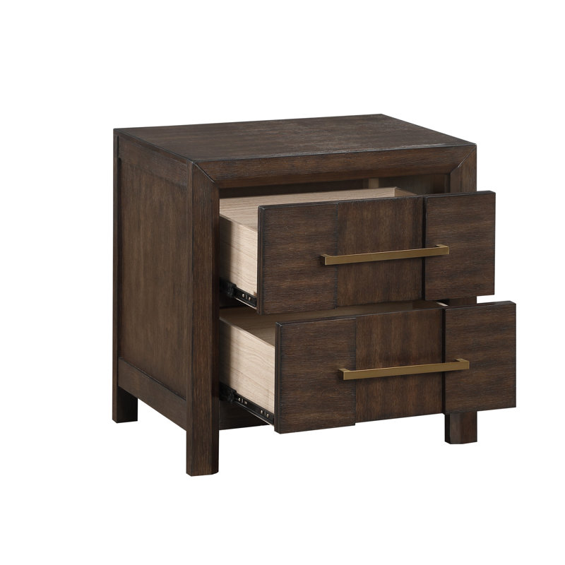 Élégante table de chevet 2 en noyer - complète les intérieurs de chambre à coucher modernes avec des poignées de rangement pratiques