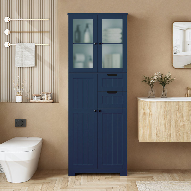 Armoire de salle de bain autoportante avec tiroirs Almetter, Bleu profond