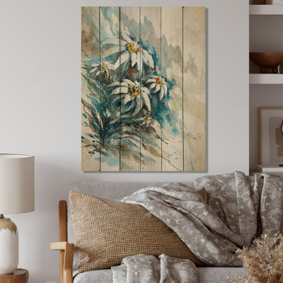Fleurs abstraites et rares d'Edelweiss - peinture sur bois sans cadre