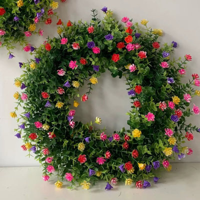 Couronne de printemps 18 po pour la porte d'entrée, couronne de Pâques, couronne de fleurs artificielles, couronne de fleurs artificielles, guirlande d'été, signe de bienvenue pour la décoration de Pâques, porte d'entrée, fenêtre murale, décorati