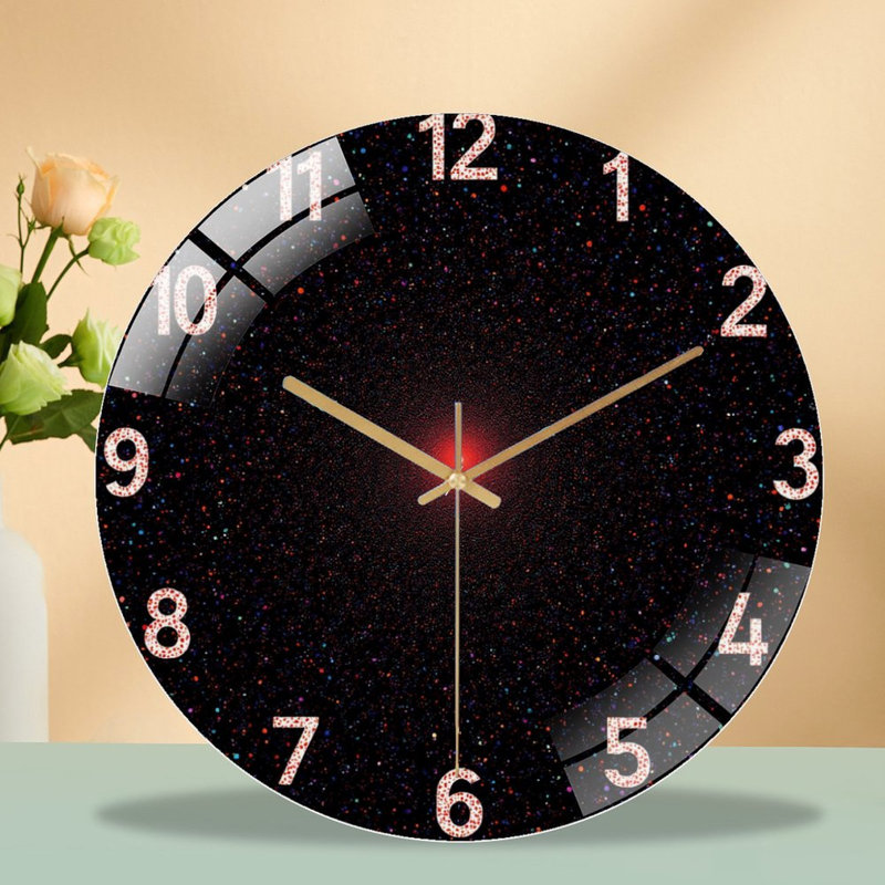 Horloge murale silencieuse en verre trempé de 30 cm, « Galaxie étoilée », sans tic-tac, fonctionne avec des piles (piles AA non comprises), décoration artistique pour la maison