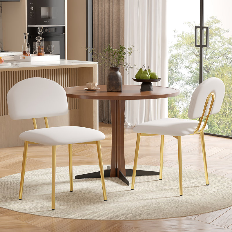 Modern Faux Leather Dining Chairs Set Of 4, Upholstered Kitchen & Dining Room Chairs With Padded Seat And Gold Metal Legs, Contemporary Side Chairs For Dining Room, Living Room, Vanity