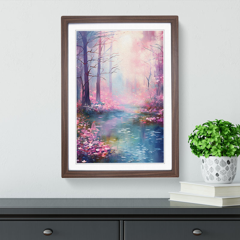 Spring Forest Digital - Single Picture Frame Print on Wood, 46cm H x 34cm W, Walnut Framed