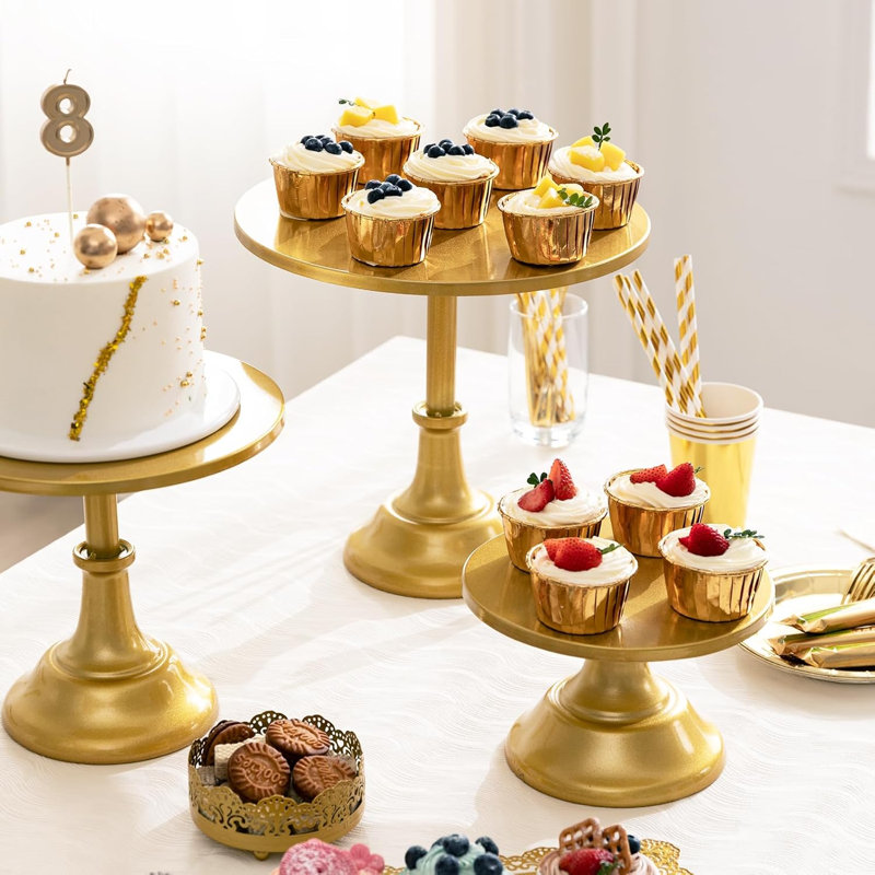 Ensemble de 3 présentoirs à gâteaux en métal doré