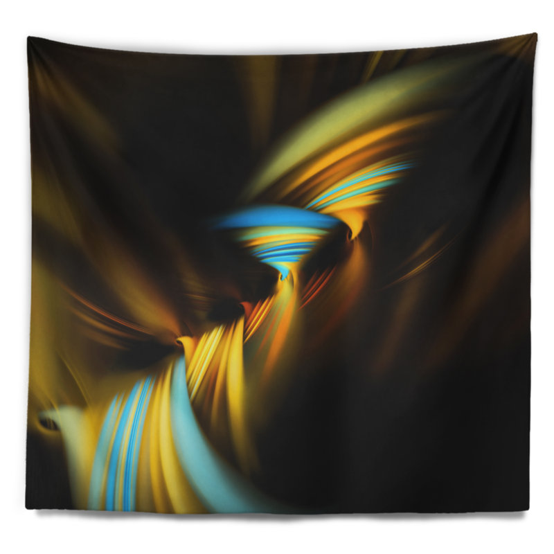 Tapisserie fractale à couches 3D jaune et bleu, H 32 po x l 39 po