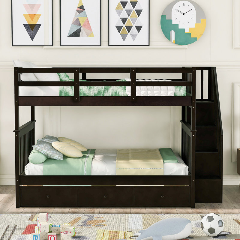 Lit superposé avec tiroir, rangement et garde-corps pour la chambre à coucher, Noir