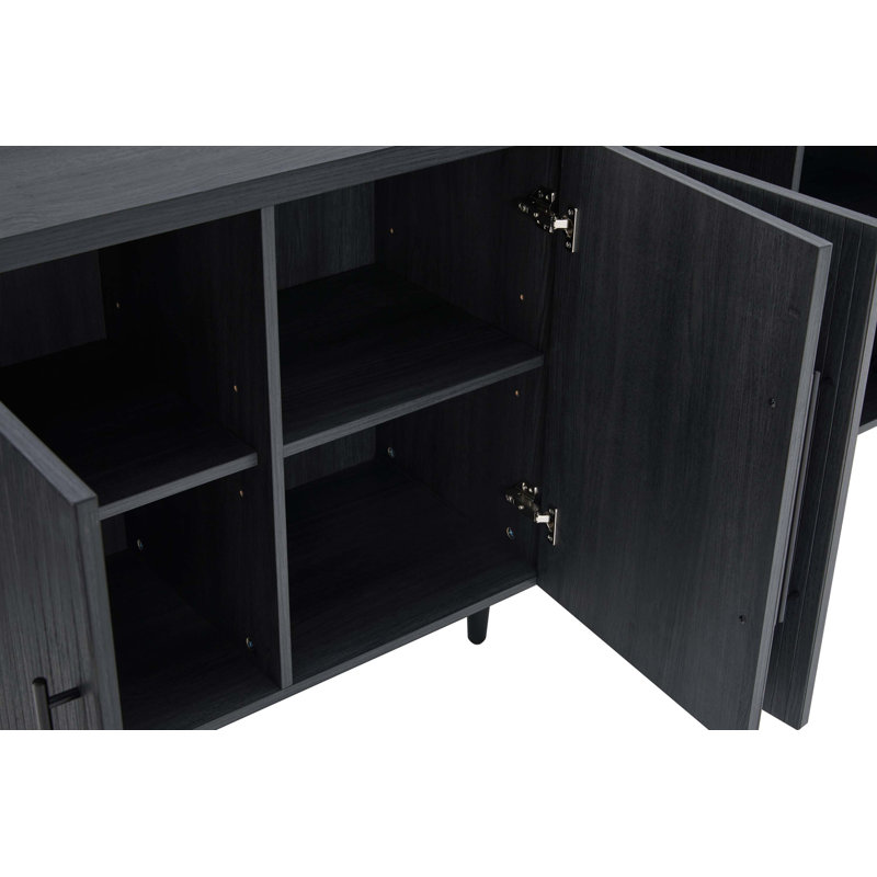 Jodie 65" Mid-Century Modern Sideboard with 8 Adjustable Shelves in Charcoal Gray, Charcoal Gray