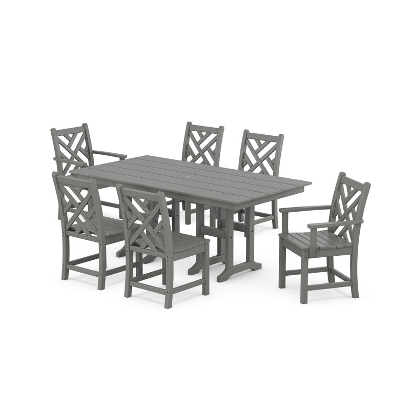 Chippendale 7-Piece Farmhouse Dining Set, Slate Gray
