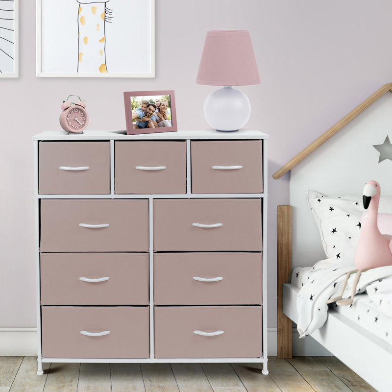 Commode 9 tiroirs - Bleu sarcelle, Rose / blanc