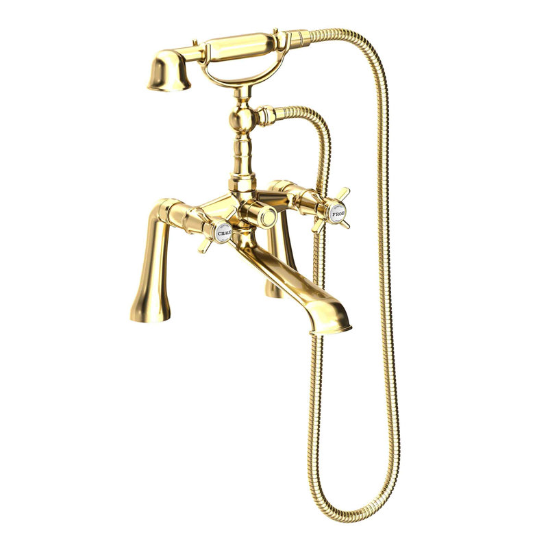 Fairfield Deck Mount Exposed Tub & Hand Shower Set, Satin Brass