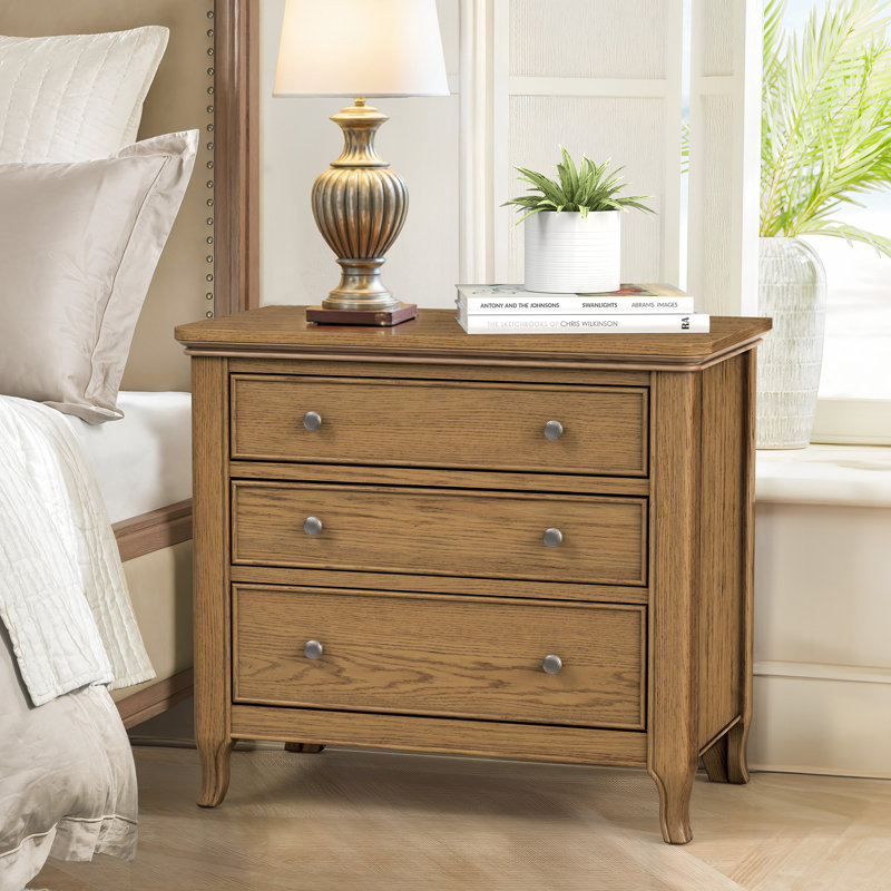 Artistic Solid Wood Nightstand - 3-Tier Storage, Metal Accents (Wood/Walnut Options Set Of 2), Wood