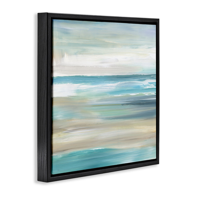 Abstract Beach Sand Ocean Waves, 18" H x 18" W, Jet Black Floater Frame