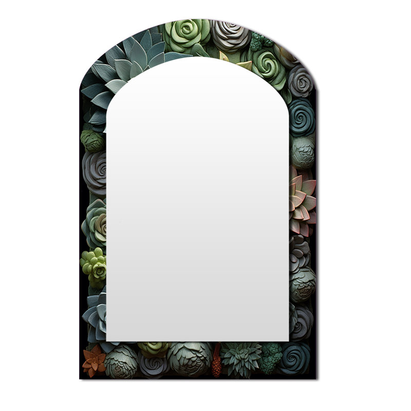 «Green Succulents Natures Sculptures», miroir mural asymétrique, 43 po x 33 po