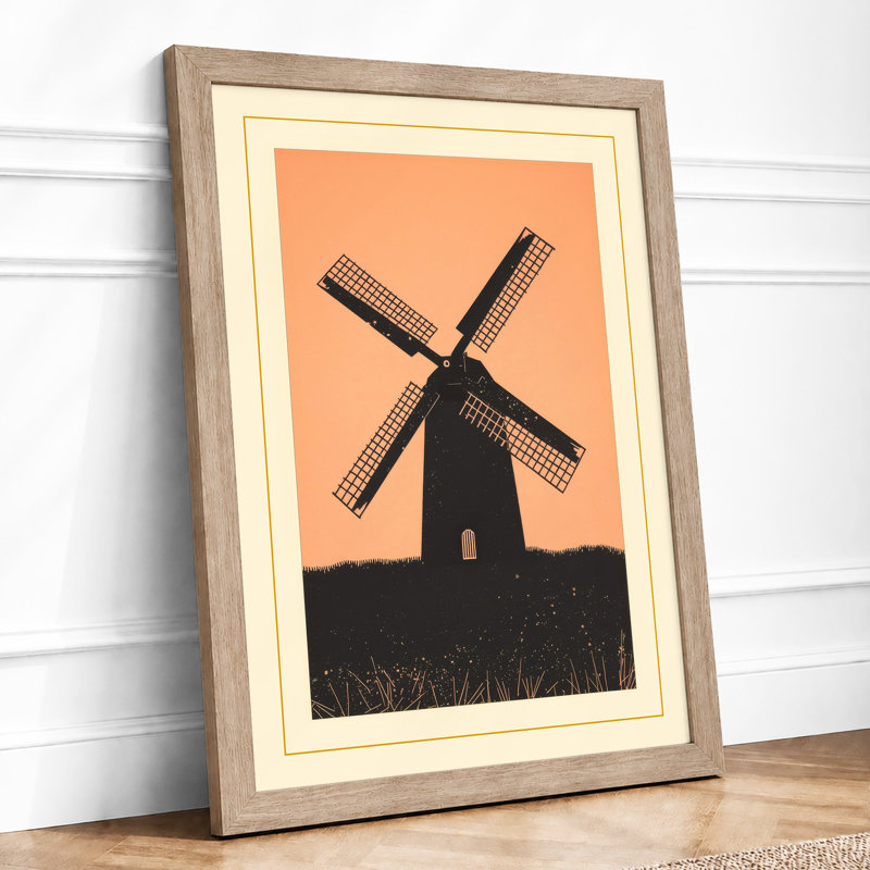 Windmill Against Sky Minimalist - Print, Oak, A3 - 42.0 x 29.7 cm