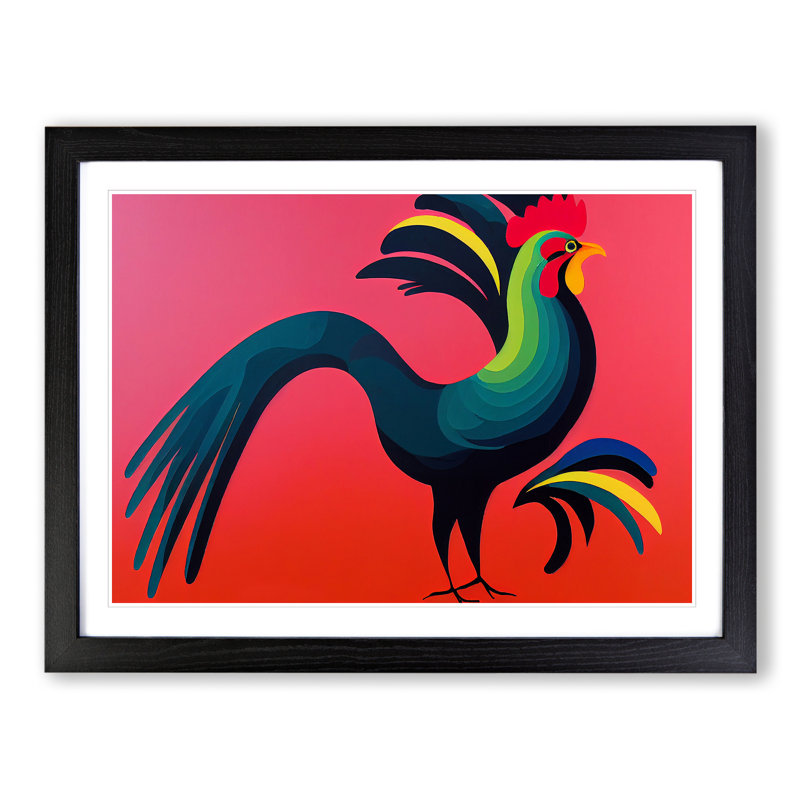 Exciting Rooster - Single Picture Frame Print, Black, 46cm H x 64cm W x 2cm D