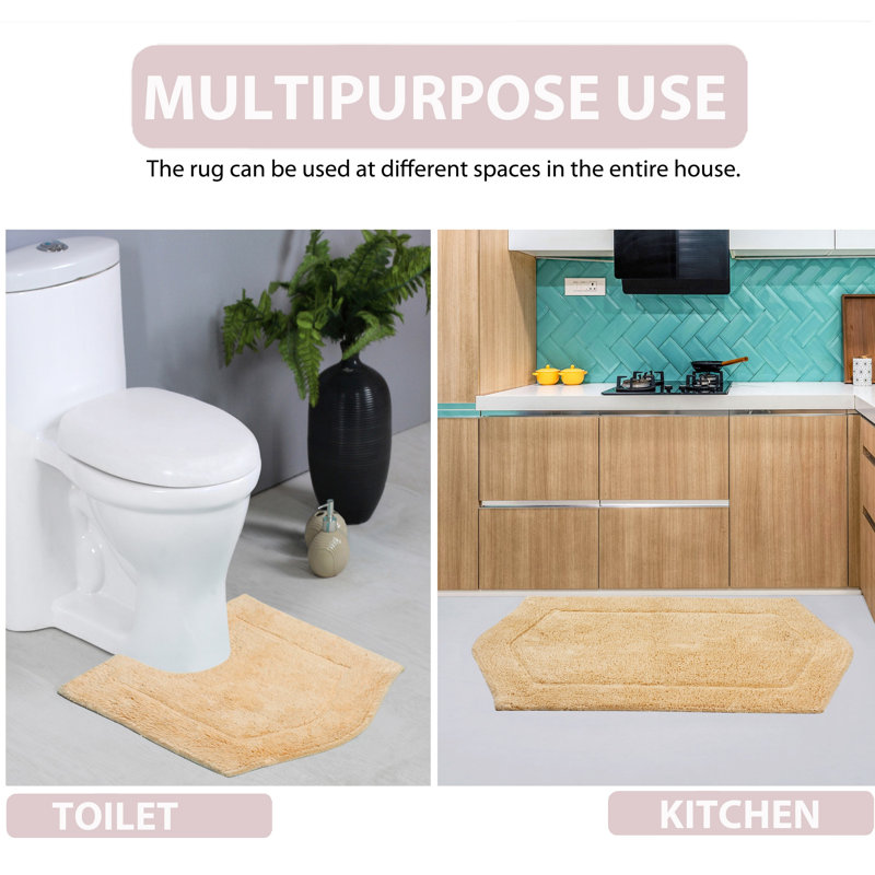 Morissette 100% Cotton Bath Rug, Non-Slip, Quicky Dry, Machine Washable, Absorbent - 3 Piece Set, Butter