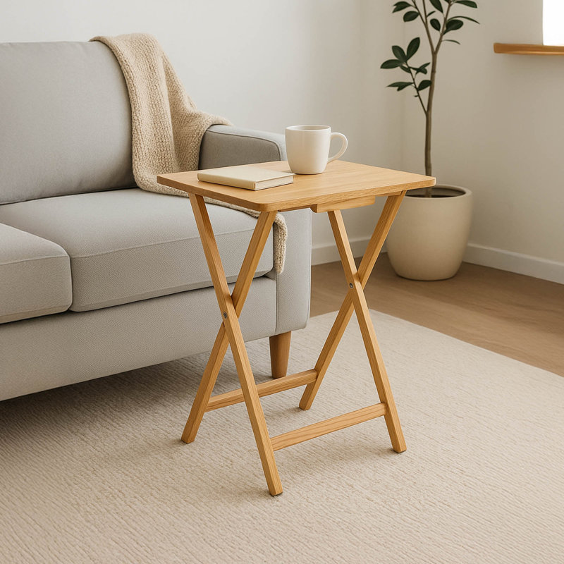 37cm Solid Wood Rectangular Folding Table, Natural